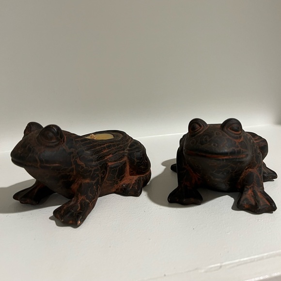 Two Art Pottery Frog Candles Red Crack Clay Style Folk Art - Picture 2 of 12